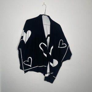 Heart Patterned Black and White Women's Sweater